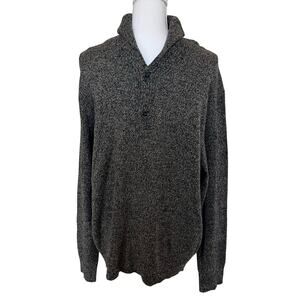 J. Crew Sweater Men's Size XL Brown Marled Shawl Collar Button Lambs Wool Blend